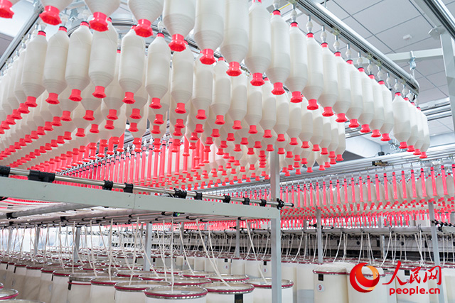 伊寧縣紡織產(chǎn)業(yè)園的紡紗車間。人民網(wǎng) 常沙攝