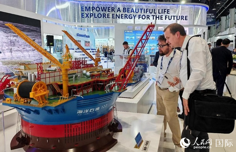 觀眾在中企展臺參觀。人民網(wǎng)記者管克江攝